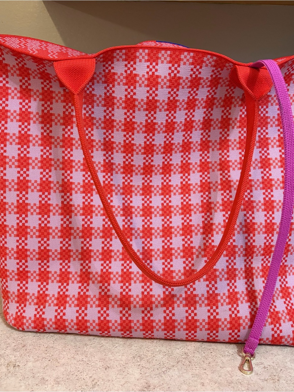 Rothy’s Red and Pink Checkered Tote Bag - Casual Everyday Carry